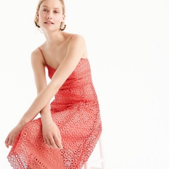 J. Crew Orange Daisy Lace Midi Dress Size 4 - Picture 2 of 9